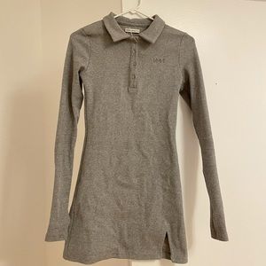 My mom made it | Long Sleeve Rib Split Polo Dress - Grey